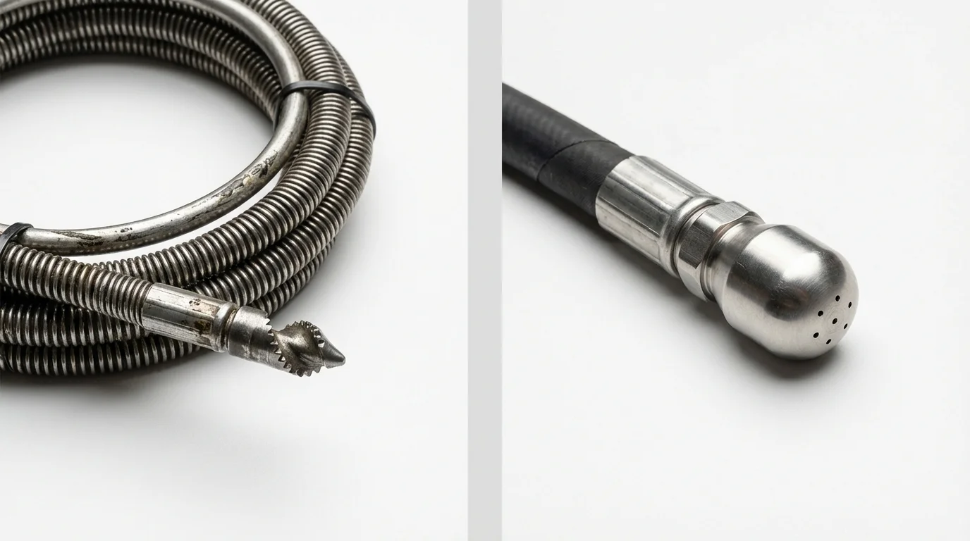 Drain snake cable and hydro jetting nozzle used for drain cleaning in Prospect, PA