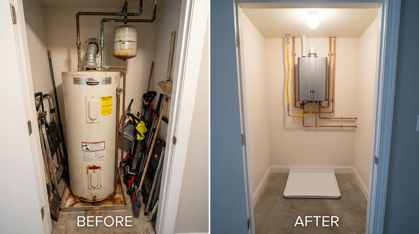 Tank water heater versus wall-mounted tankless unit comparison for Prospect, PA homeowners